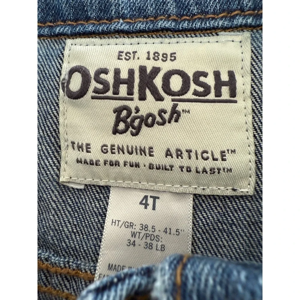 Oshkosh Girls 100% Cotton Denim Button Up Jean Jacket Dark Wash Size 4T Blue